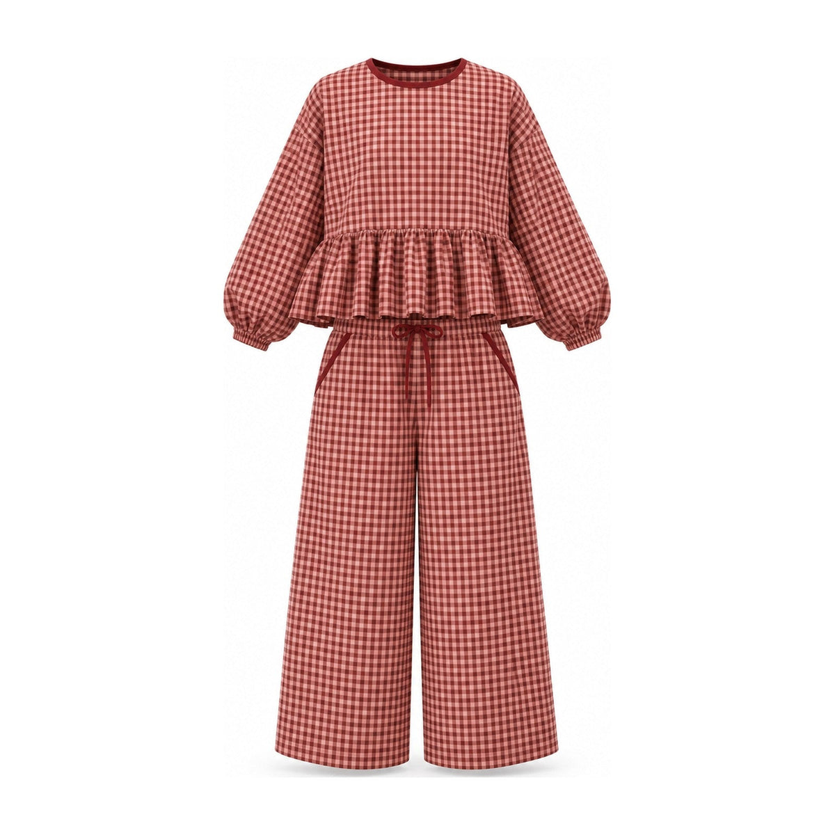 Peppy gingham two-piece set in Red, shown on a white background