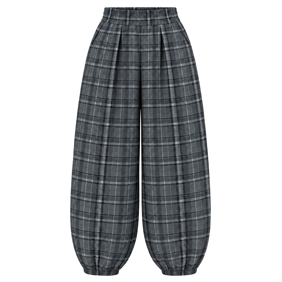 Boho plaid balloon pants in Dark Forest
