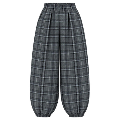 Boho plaid balloon pants in Dark Forest