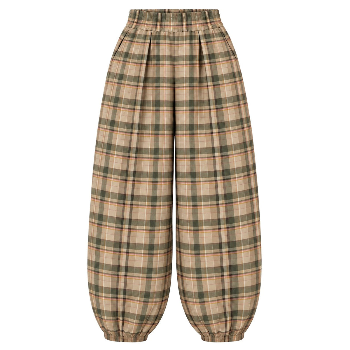 Boho plaid balloon pants in Khaki