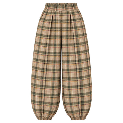 Boho plaid balloon pants in Khaki