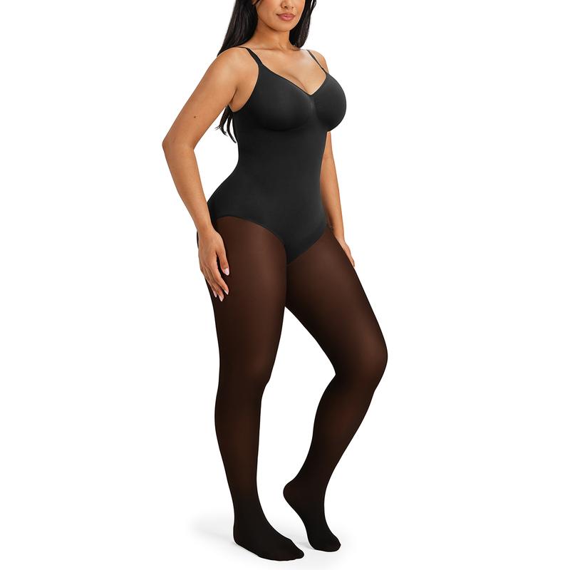Fleece-Lined Sheer Tights – Black