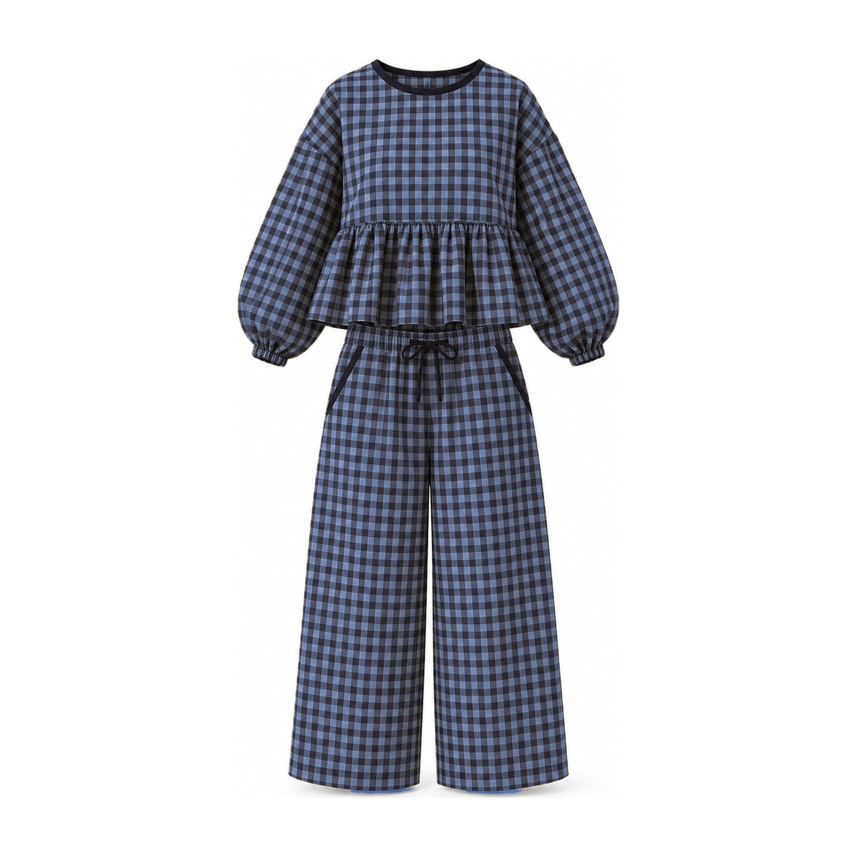 Peppy gingham two-piece set in Navy, shown on a white background