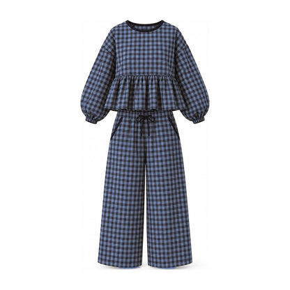 Peppy gingham two-piece set in Navy, shown on a white background