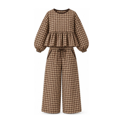 Peppy gingham two-piece set in Brown, shown on a white background