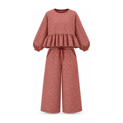 Peppy gingham two-piece set in Red, shown on a white background