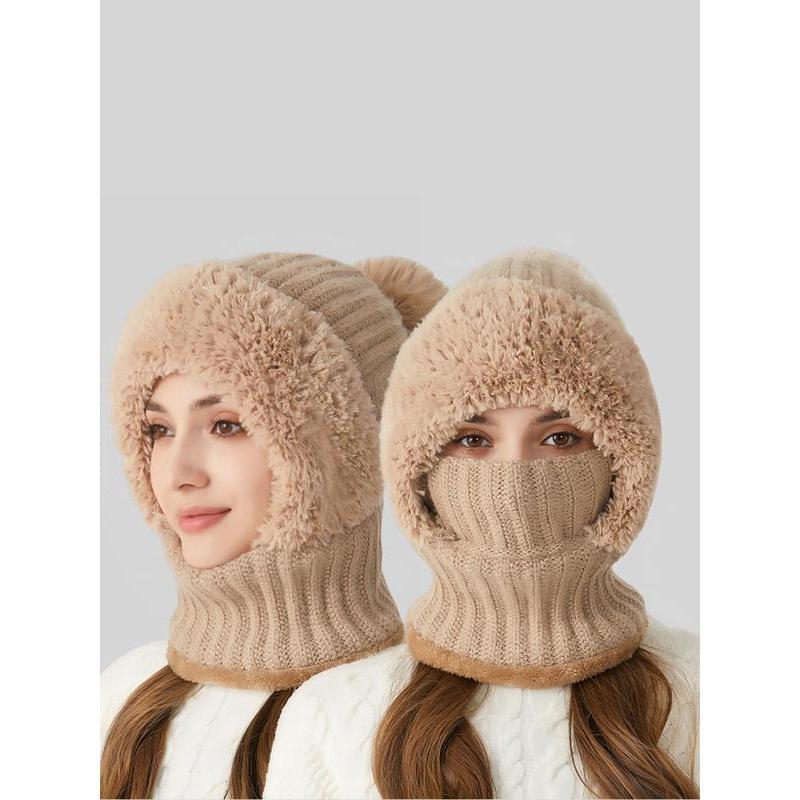 Pom Pom Ear Hooded Beanie – Khaki