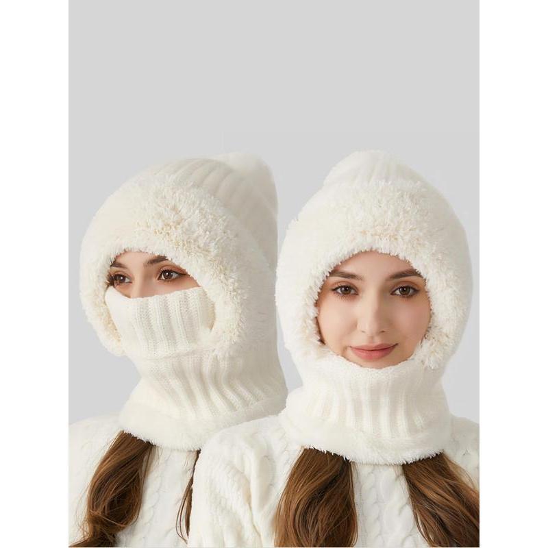 Pom Pom Ear Hooded Beanie – Off White